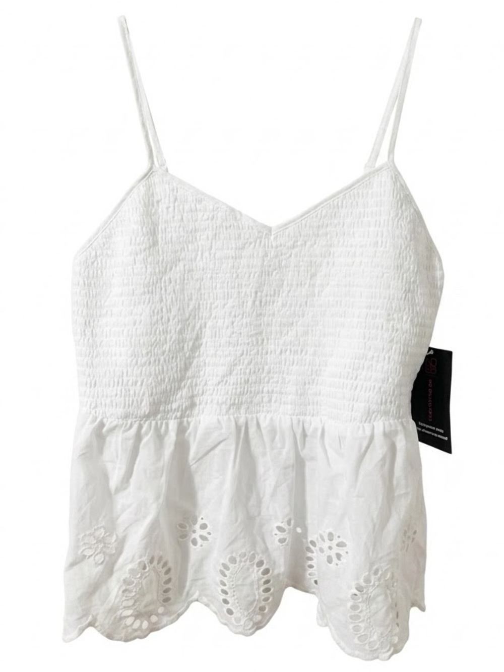 NWT No Boundaries White Eyelet Smocked Cami Top Peplum Hem Medium 7-9
